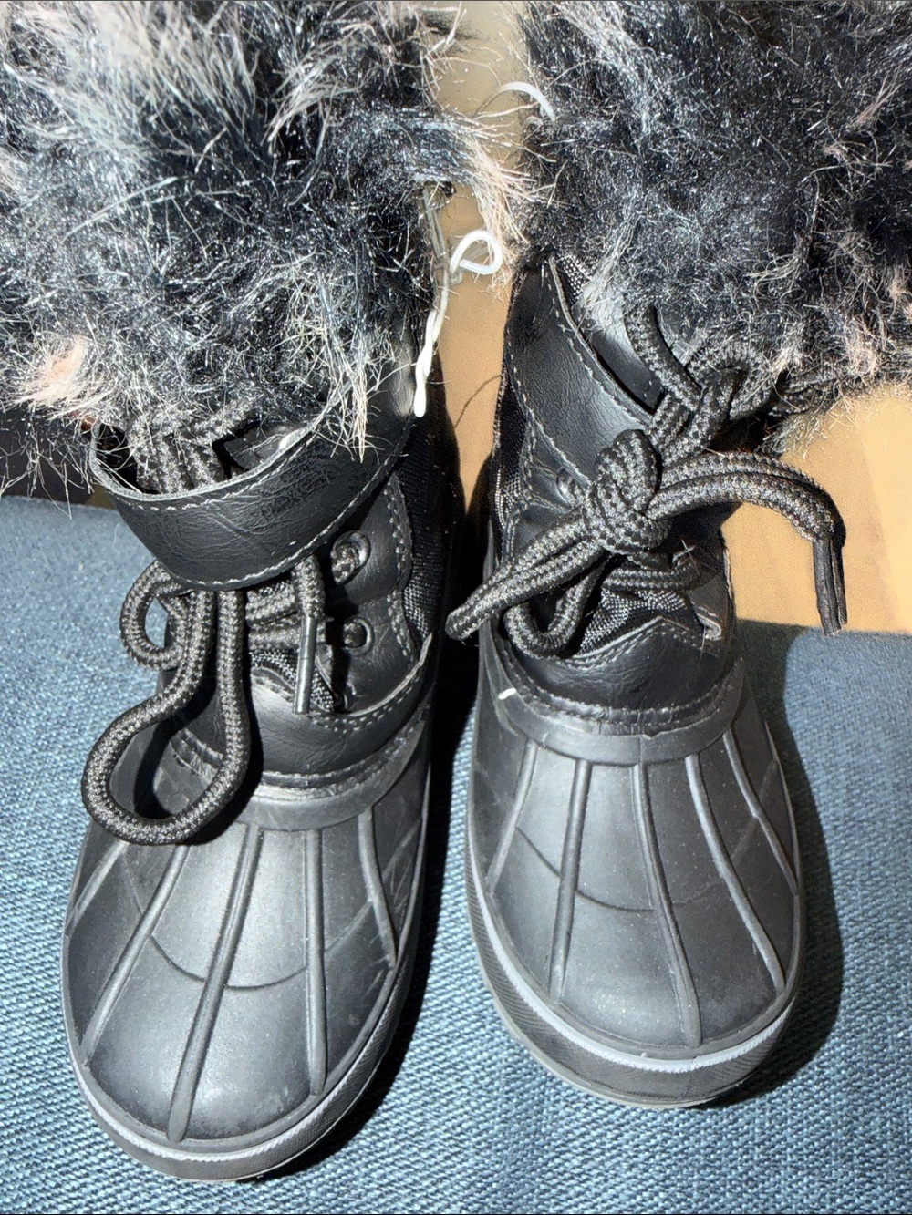 Kids Black Faux-Fur Winter Boots
